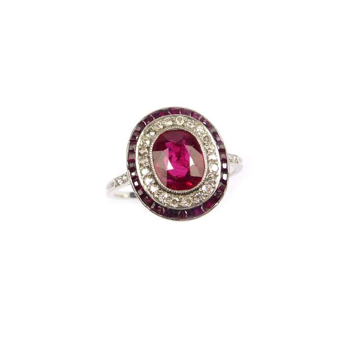 Art Deco Burma ruby and diamond cluster ring